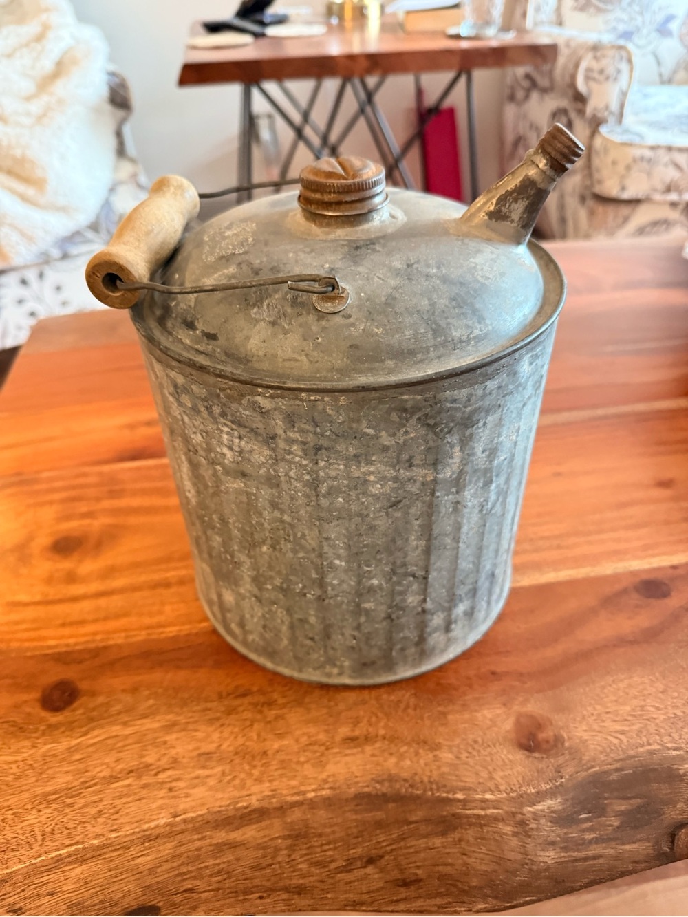 Galvanized Metal Gas Can with Wood Handle - Rustic Gray